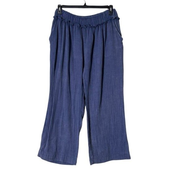 Simply Southern Gauze Cotton Wide Leg Pants Small Beachy Bohemian Lounge Blue - Picture 1 of 6
